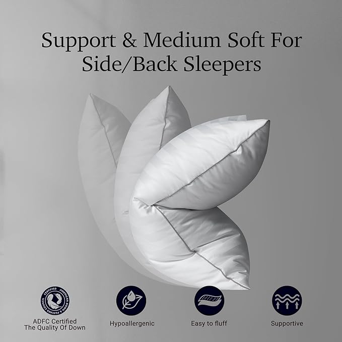 Hotel Grand Softy-Around Feather Down Pillows King Size Set of 2 Packs White Strip 100% Cotton Fabric Bed Pillows for All Position Sleepers,36"x20"/2 Packs-Ruum Studio Home