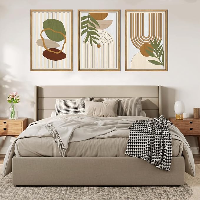 Large Sage Green Boho Wall Art Set Abstract Modern Geometric Wood Wall Decor Mid Century Neutral Artwork Bohemian Art Decor for Living Room Bedroom Office-16x24Inch x3-Ruum Studio Home
