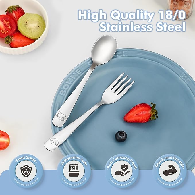 DRKIO Stainless Steel Toddler Utensils Set - 6 Pieces Kids Silverware Set Children Safe Food Grade Small Forks and Spoons Dishwasher Safe Mirror Polished-Ruum Studio Home