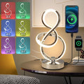 Modern Spiral Table Lamp, 7 Colors 10 Light Modes LED Nightstand Small Lamp with USB C+A Ports, Touch Dimmable Lamps for Living Room Bedroom Bedside, Unique & Cool Lamps,Silver-Ruum Studio Home