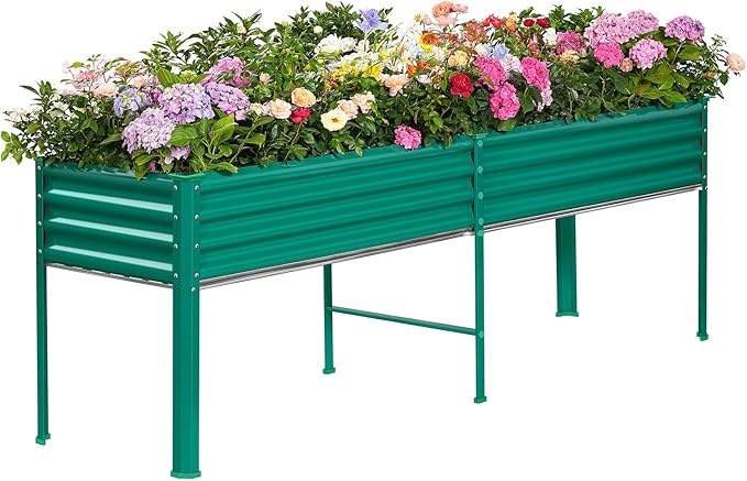 Land Guard Galvanized Raised Garden Bed with Legs, 96×24×32in Raised Garden Beds Outdoor with Drainage Holes, Planter Boxes Outdoor for Backyard, Patio, Balcony, 800lb Capacity, Green-Ruum Studio Home