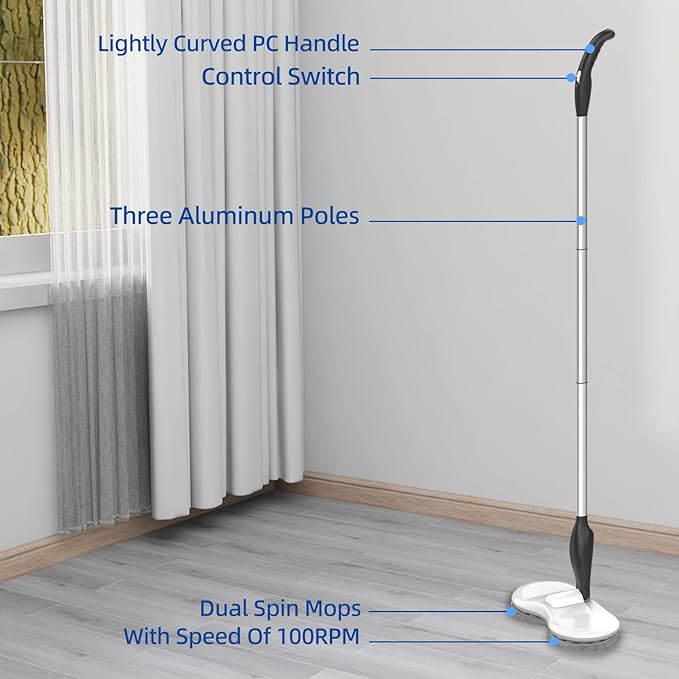 Electric Mop for Floor Cleaning, As Seen On TV, Cordless Spin Mopper Motorised Electric Mops for Hardwood Tile Laminate Floor Daily Light Cleaning (No Water Tank)-Ruum Studio Home