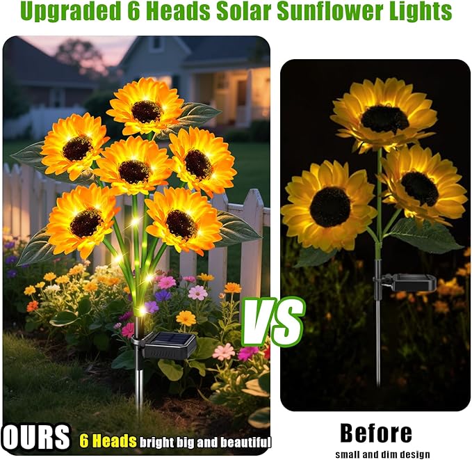 Sunflower Solar Lights Outdoor Decor, 6 Pack Solar Garden Decor 36 Waterproof Solar Sunflower Outdoor Lights for Garden Patio,Flower Bed, Pathway, Gift for Women, Mom, Grandma (6 Pack)-Ruum Studio Home