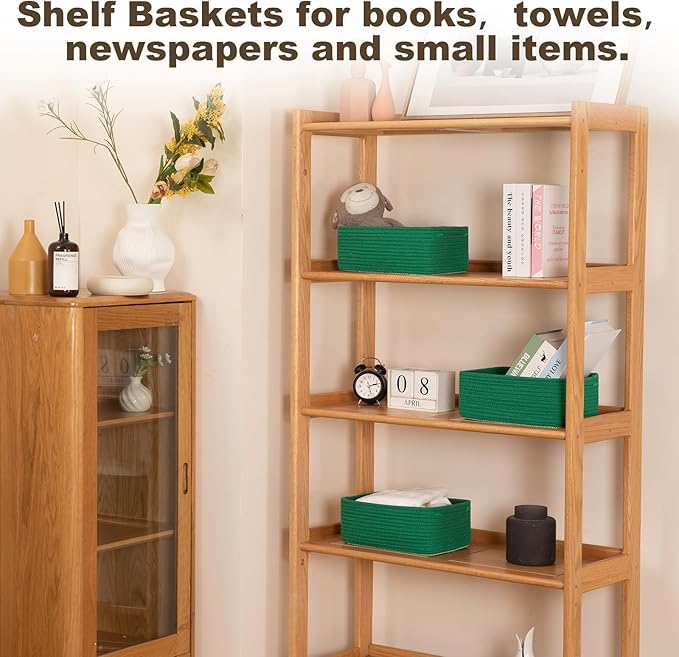 3 Pack Small Storage Baskets for Organizing, Cute Woven Decorative Gift Baskets for Shelves, Mini Closet Organizer Bins with Handles, 11.81''Lx7.87''Wx4.72''H-Green-Ruum Studio Home