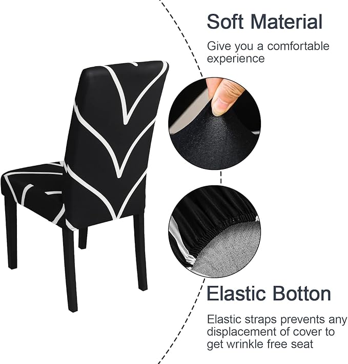 JQinHome Black Chair Covers for Dining Room Set of 4, High Stretch Removable Washable Parsons Chair Slipcover for Home Party Hotel Wedding Ceremony (4PCS, Geometric)