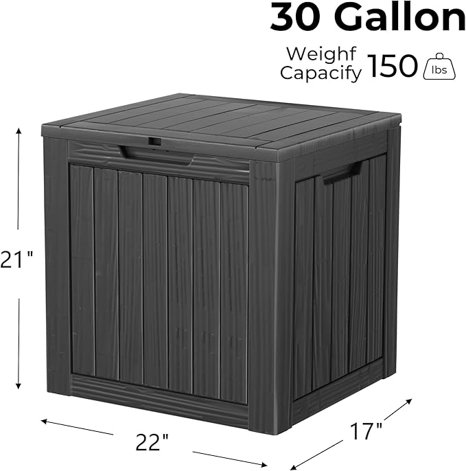 30 Gallon Double-Wall Resin Deck Box - Lockable Waterproof Outdoor Storage Box, 151lbs Capacity & Doubles as Seating for Patio Furniture - Garden Tools, Pool Accessories (Black)-Ruum Studio Home