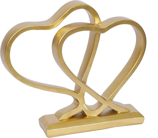 Gold Heart Sculpture for Living Room Decor Heart Decoration Gift for Her and Him Love Wedding Anniversary Couples Gift Modern Heart Statue for Home Coffee Table Dining Table Centerpiece Birthday Gift-Ruum Studio Home