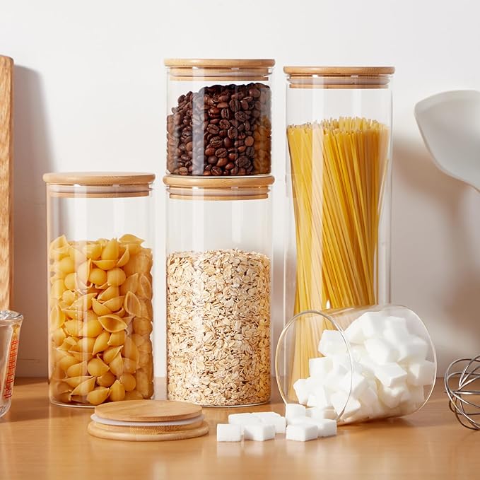 Glass Food Storage Jars with Lids[Set of 5], Perfect for Pasta, Cookies, Nuts, Coffee, Cereal, Flour, and More, Organize Your Kitchen and Pantry with these BPA-Free Glass Canisters-Ruum Studio Home