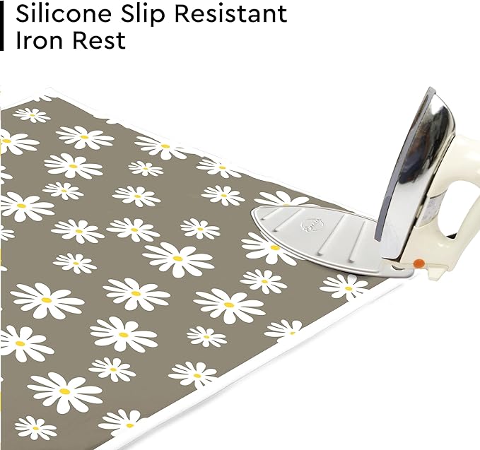 Encasa XO Ironing Mat/Pad (Large 48"x28") with 3mm Padding & Silicone Iron Rest for Steam Pressing on Tabletop or Bed - Heat Resistant, Portable, Quilting & Travel Blanket - Daisy Grey-Ruum Studio Home