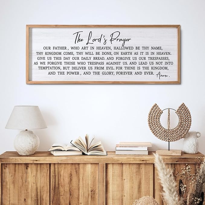 Our Father Prayer Bible Verse Framed Wall Art, 40''×15'' Rustic Religious Christian Lords Prayer Sign for God Jesus Christ Prayer, Horizontal Holy Inspirational Catholic Scripture Decor-Ruum Studio Home