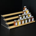 nianfeng Tiered Spice Rack, 4-Tier Spice Pantry Kitchen Cabinet Organizer, 19.9-Inch, Natural Wood Acrylic Stair Riser Stand, Countertop Seasoning Shelf-Ruum Studio Home