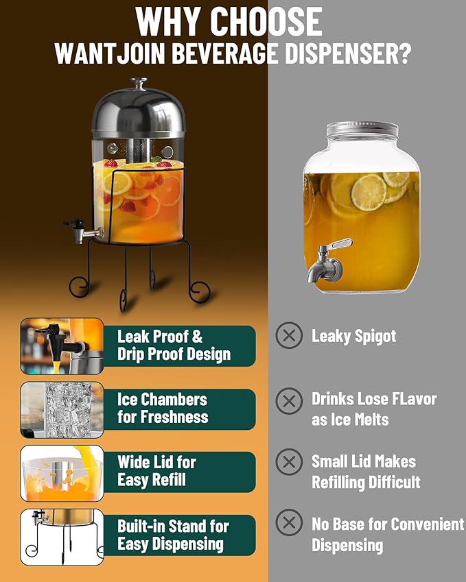 Wantjoin Beverage Dispenser With Stand - 2 Gallon Drink Dispenser With Stand Juice Dispensers For Parties, Ice Core, Spigot, Visible Container For Lemonade, Cocktail, Sangria, Punch, Events, Buffet-Ruum Studio Home