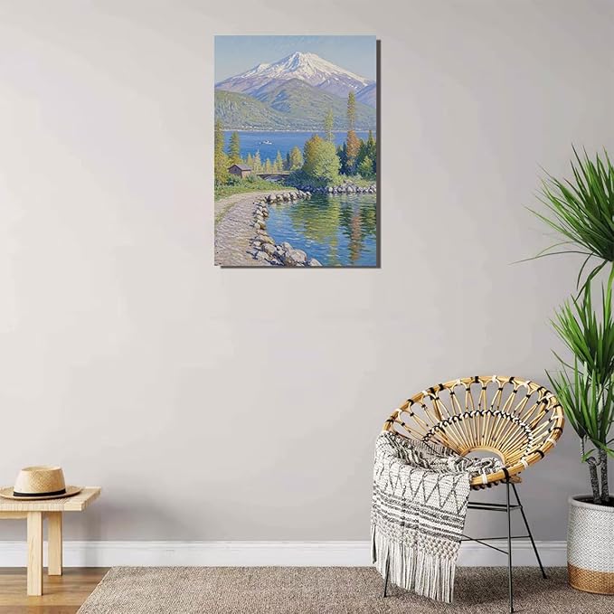 Color harmony mountain scenery blue sky lake wall painting suitable for living room natural scenery painting suitable for bedroom home decoration-Ruum Studio Home