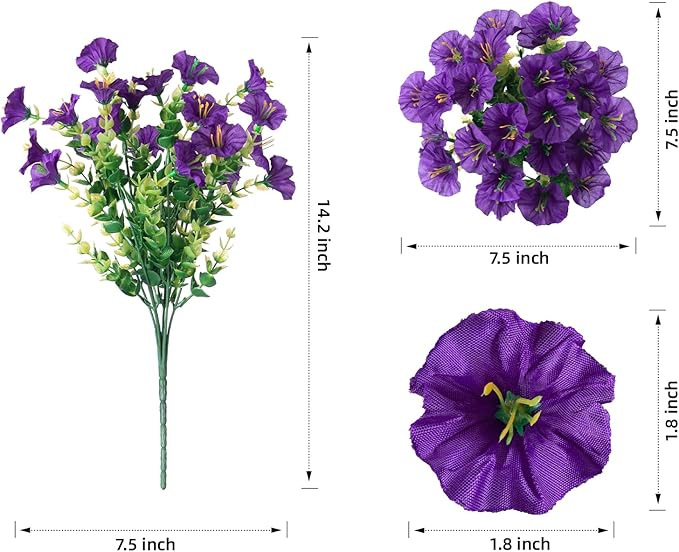 Artificial Flowers for Outdoors Fake Plants Outside Decoration, 12 Bundles Silk Colorful Morning Glory with Eucalyptus UV Resistant Realistic Faux Flowers for Planter Porch Patio Yard Garden-Ruum Studio Home
