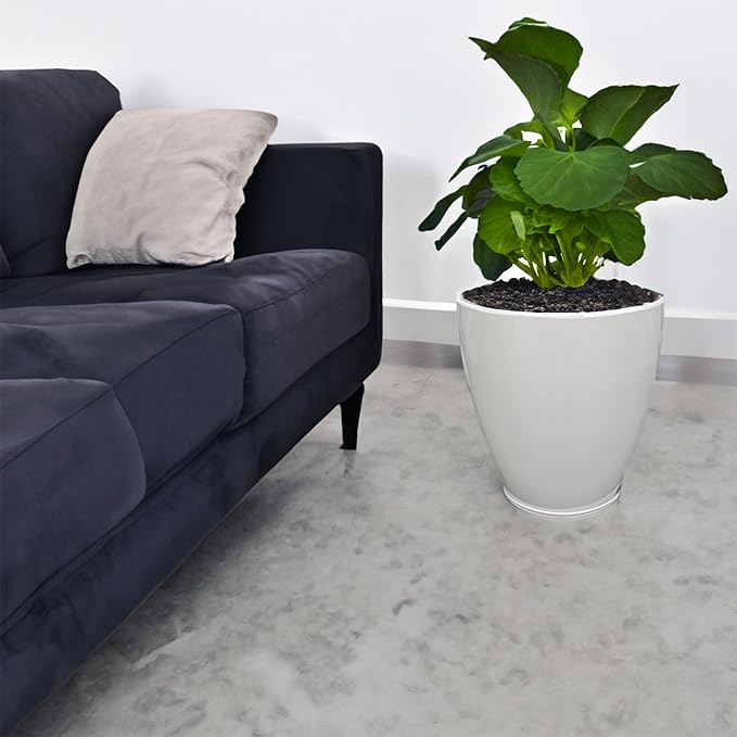 FixtureDisplays® 11.8" Diameter 11.8" Tall White Plant Pots, Plastic Flower Pots with Drainage Holes and Saucers for Indoor and Outdoor 15748-NF-Ruum Studio Home