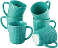 Ceramic Coffee Mugs 15 oz, Large Waffle Embossed Mug Set with Handle, Unique Coffee Cups for Latte, Cappuccino, Cocoa, Hot Tea, Mocha, Milk, Housewarming Wedding Present - Set of 6 (Turquoise)-Ruum Studio Home