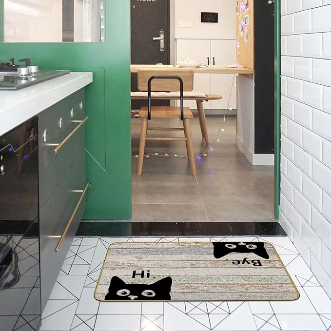 Mingnei Hi Bye Cat Welcome Doormat - Door Mat for Home Kitchen Entrance, Funny Black Cat Lover Floor Mat for Indoor/Outdoor Entryway Rug 30x17 (Grey)-Ruum Studio Home