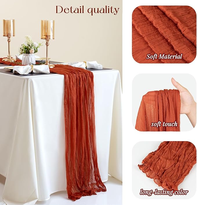 Sioloc Terracotta Table Cloth Cheesecloth Table Runner 10ft Rustic for Tea Wedding Party Baby Bridal Centerpiece Fall Decor for Home Halloween Thanksgiving-Ruum Studio Home