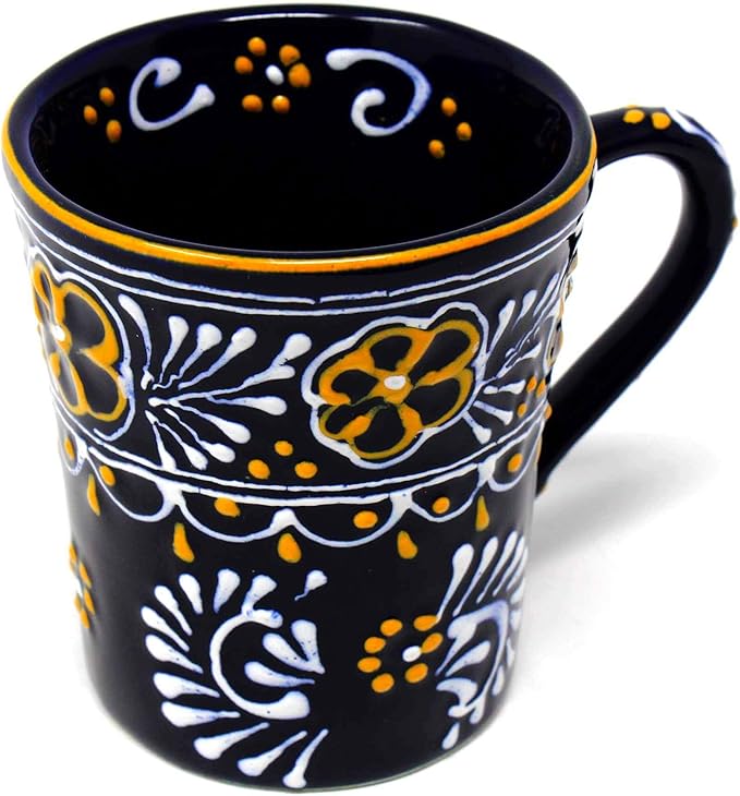 Encantada Handmade Hand-Painted Authentic Mexican Pottery Mugs (2-Pack, Blue Helecho)-Ruum Studio Home