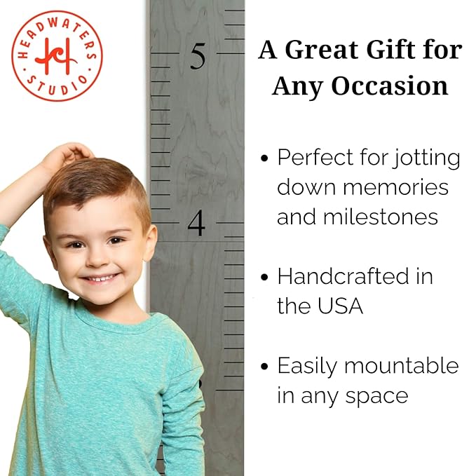 Wooden Growth Chart – Kids Height Chart, Wall Measurement for Kids, Height Chart for Wall, Growth Ruler for Children – “Love Grows Here” Gray (63" x 6.7")-Ruum Studio Home