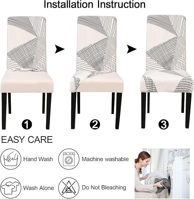 JQinHome White Chair Covers for Dining Room Set of 4, High Stretch Removable Washable Parsons Chair Slipcover for Home Party Hotel Wedding Ceremony (4PCS, Geometric)-Ruum Studio Home