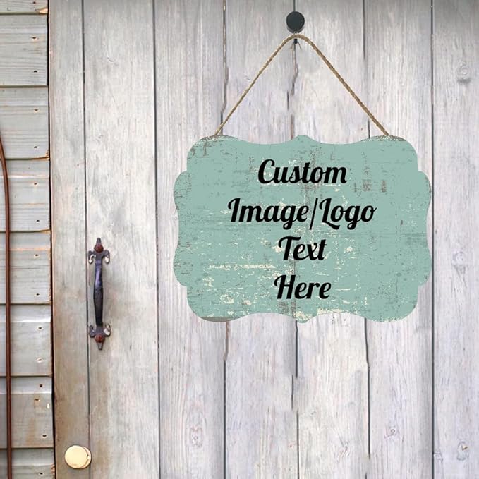 Personalized Wooden Welcome Sign Front Door Decor Home Sign Customized Image/Text Hanging Farmhouse Decorations for Home Office 11.2 * 8 Inch-Ruum Studio Home