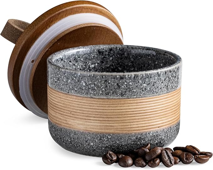 Small Ceramic Jar with Lid, Coffee Container, Coffee Canisters with Airtight Lids Kitchen Food Storage Jars for Spice Sugar Tea Bag, Mini Decorative Jars for Countertop, Grey & 5oz-Ruum Studio Home