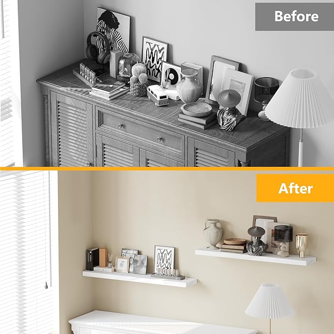 BAMEOS Floating Shelves,40 in W x 8in D Wall Mounted Wooden Shelves with Invisible Brackets Set of 2, Hanging Wall Shelves Decoration for Bedroom, Bathroom, Living Room and Kitchen-Ruum Studio Home