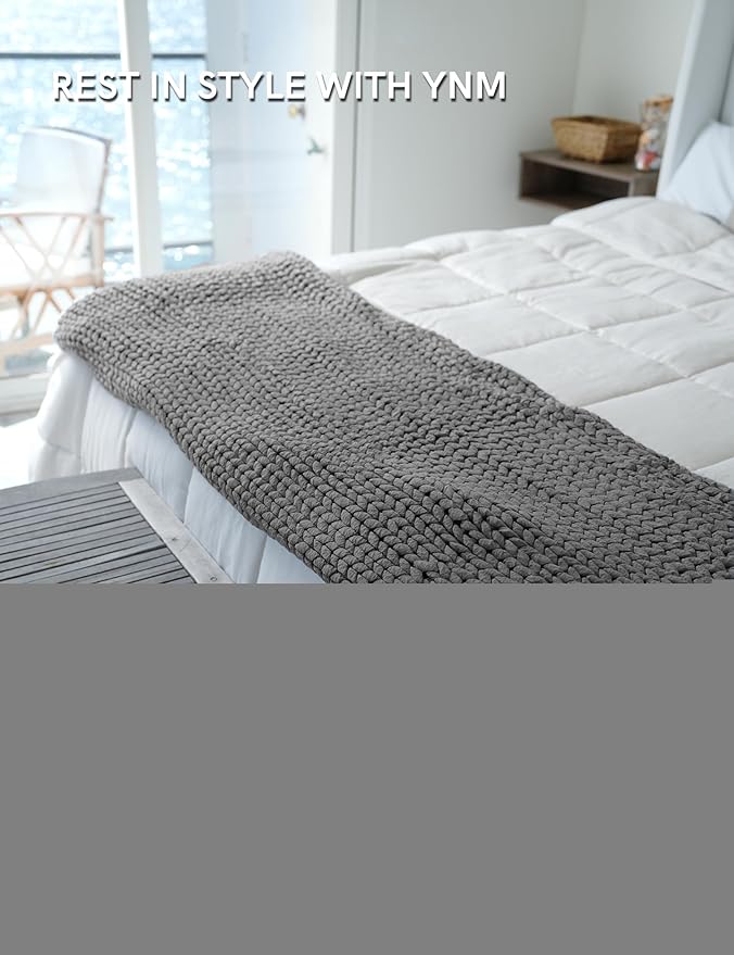 YnM Chunky Throw Blanket, Medium-Weight, Hand Knitted, Skin Friendly, Ventilated and Breathable, Machine Washable, Home Décor Piece for Couch, Sofa and Bed (Charcoal Grey, 60x80 Inch)-Ruum Studio Home