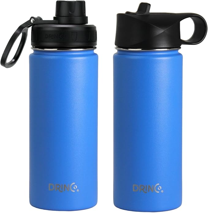 DRINCO Stainless Steel Water Bottle Spout Lid Vacuum Insulated Double Wall Water Bottle Wide Mouth (40oz 32oz 22oz 18oz 14oz) Leak Proof Keeps Cold or Hot (18 oz, 18oz Royal Blue)-Ruum Studio Home