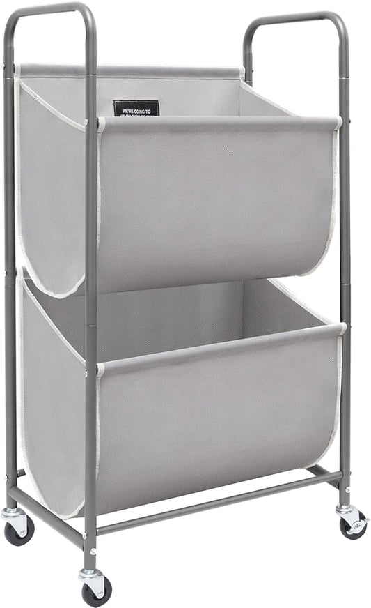 STORAGE MANIAC 80 Liters Vertical Rolling Laundry Hamper, 2 Section Laundry Sorter with Wheels and 2 Breaks, 2-tier Laundry Baskets for Small Space, Dorm, Laundry Room, Closet, Bathroom, Gray 2-tier-Ruum Studio Home