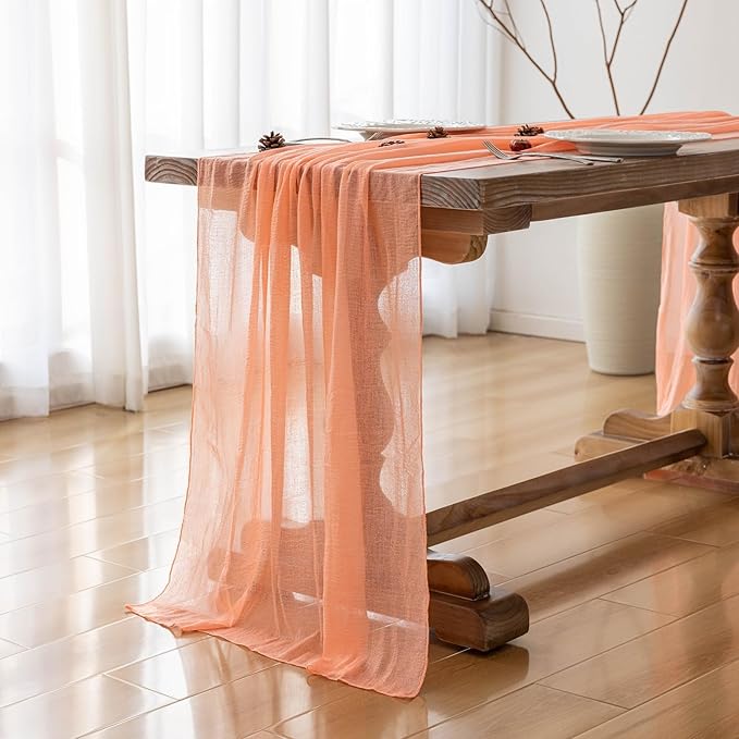 Fresh Salmon Cheesecloth Table Runner Peach Echo Gauze 120 Inch 10 FT Boho Cheese Cloth Table Runner for Wedding Baby Shower Bridal Shower Party Sheer Centerpiece Home Decorations-Ruum Studio Home