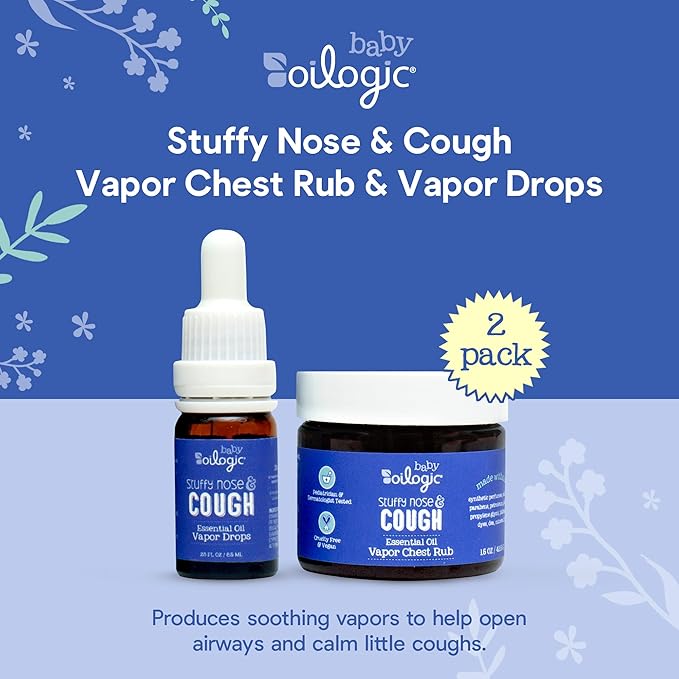 Oilogic Stuffy Nose & Cough Baby Essentials - Baby Humidifier Vapor Drops for Diffuser & Humidifier & Chest Vapor Rub - Gentle Essential Oil Blends Soothe Cough & Stuffy Noses & Support Restful Sleep-Ruum Studio Home