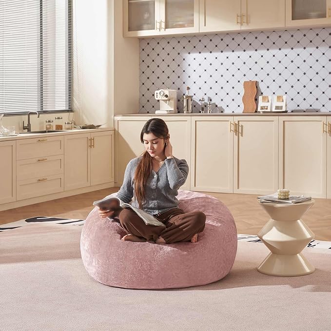 Bean Bag Chair 3Ft, Memory Foam Filled, Large Beanbag Chairs for Adults and Teens, Soft Sofa with Removable Flannel Cover, Round Couch for Living Room Bedroom College Dorm (Pink, 3FT-36×36"×24")-Ruum Studio Home