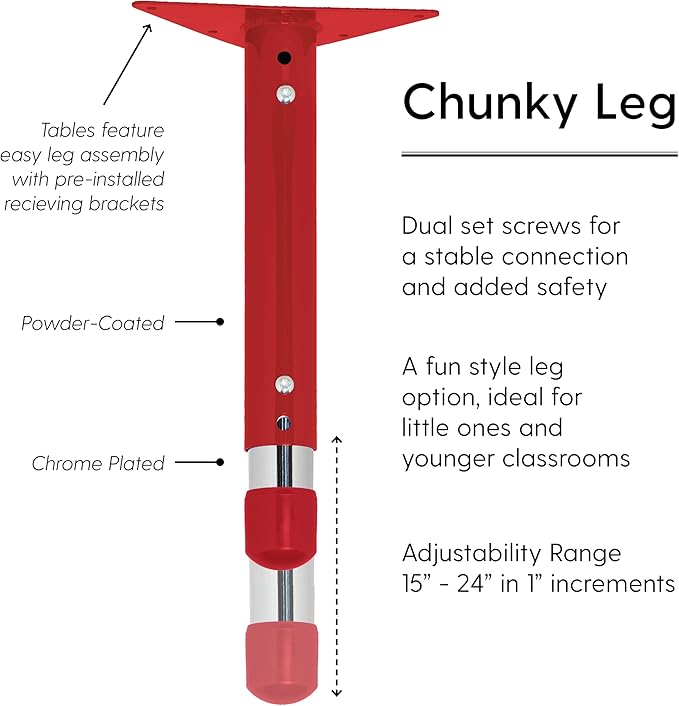 FDP Rectangle Activity School and Kids Classroom Table (24 x 48 inch), Toddler Legs, Adjustable Height 15-24 inches - Gray Top and Red Edge-Ruum Studio Home