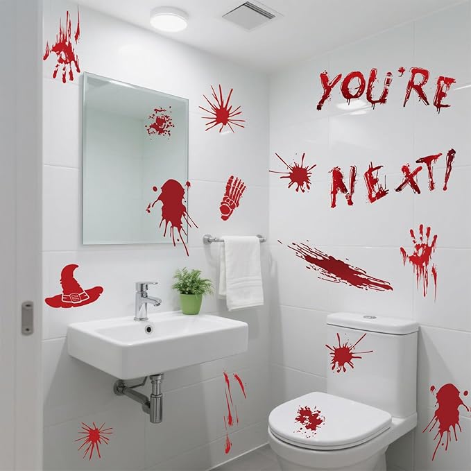 8 Sheets Halloween Window Clings, Bloody Handprint Footprint Window Stickers Scary Halloween Decorations Self Adhesive Wall Decal for Party Bathroom Car Door Zombi Restroom Sign Decals-85 Pcs-Ruum Studio Home