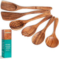 Wooden Spoons for Cooking 6 Piece - Natural Teak Wood Kitchen Utensils Set - Smooth Finish Soft Comfort-Grip Safe for Nonstick By HOWHONG-Ruum Studio Home