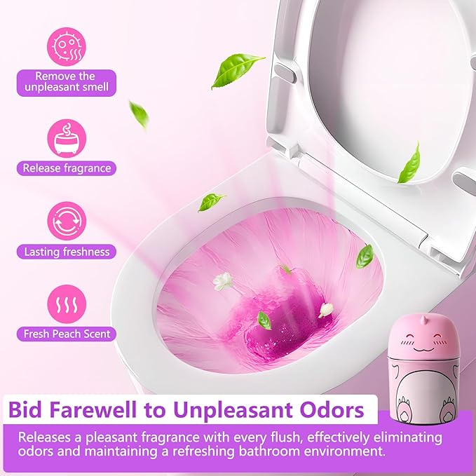 Toilet Bowl Cleaners Bottle Cute Dinosaur Shaped Bathroom Toliet Bowl Cleaner Toilet Tank Cleaner with Fresh Peach Scent (Pink)-Ruum Studio Home