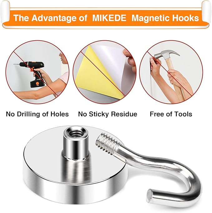 MIKEDE Magnetic Hooks, 80 Lbs Heavy Duty Earth Magnets with Hooks for Cruise Cabin, 10 Pcs Strong Locker Magnetic Hooks for Hanging, Metal Magnetic Hanger for Classroom, Grill, Fridge, Kitchen-Ruum Studio Home