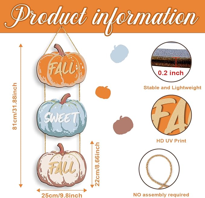 COLOR VALLEY ART Fall Pumpkin Welcome Sign Hello Fall Wood Hanging Decoration Autumn Wooden Signs Rustic Thanksgiving Decorative for Porch Home Wall Indoor Outdoor Decor, 9.8L''x8.6W''*3Pcs(Fall Pumpkins)-Ruum Studio Home