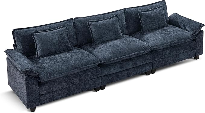URRED Modular Sectional Sofa Comfy Cloud Couch, Modern Chenille Sofa Sleeper Deep Seat Couches with Ottoman/Pillows for Living Room (Blue, 117'')-Ruum Studio Home