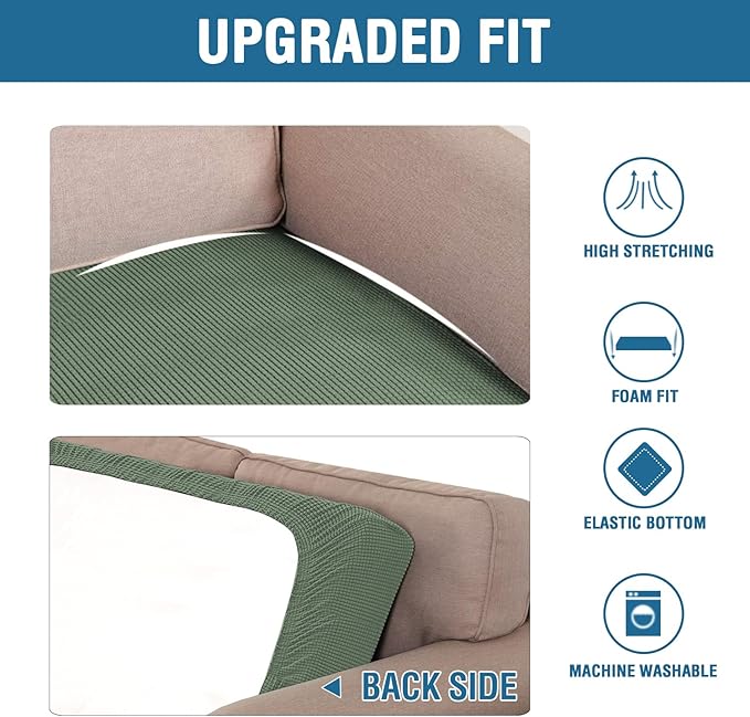 H.VERSAILTEX Super Stretch Individual Seat Cushion Covers Sofa Covers Couch Cushion Covers Slipcover Sets Thick Jacquard Textured Twill Fabric (1 Piece Loveseat Cushion Cover, Loden Frost)-Ruum Studio Home