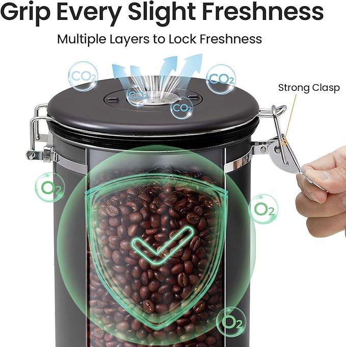 Veken Coffee Canister, 39OZ Large, Airtight Stainless Steel Food Storage Container for 2.2lbs Coffee Beans, Ground, Sugar, Tea, Flour, Rice, Cereal, Cookies Jars, Bar Accessories & Gifts, Black-Ruum Studio Home