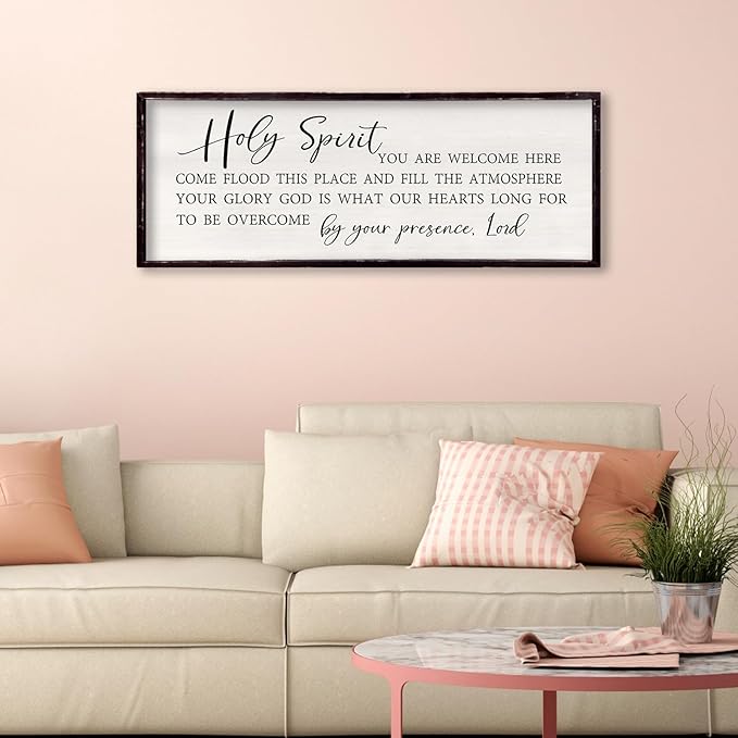 Holy Spirit You are Welcome Here Wall Decor 32"×12" Quote Bible Verse Religious Christian Scripture Wall Art Sign (Black)-Ruum Studio Home