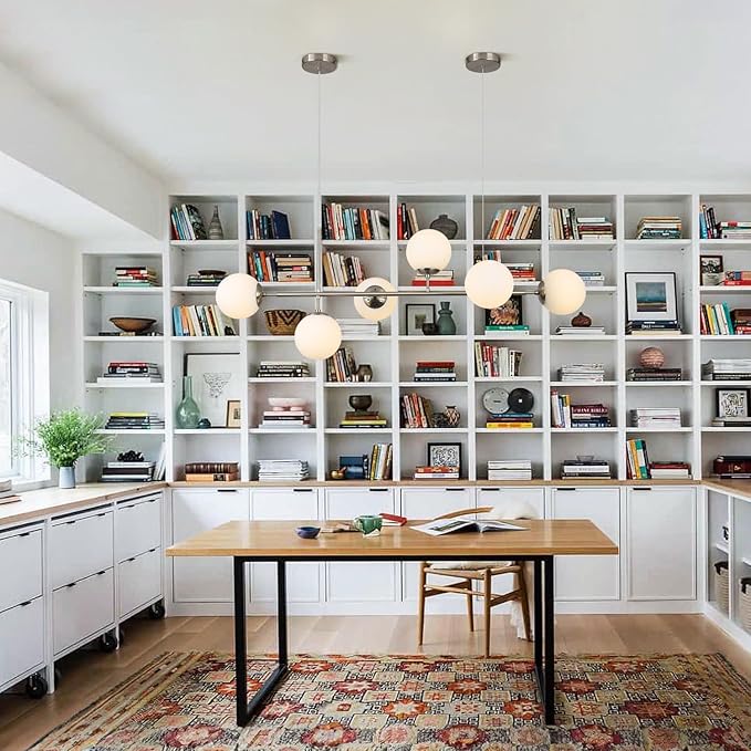 KCO Modern Silver Milk Glass Pendant Light 6 Light Pendant Light Fixture Chandelier Brushed Nickel Chandelier Modern Hanging Linear Light Fixture for Dining Room Kitchen Island-Ruum Studio Home