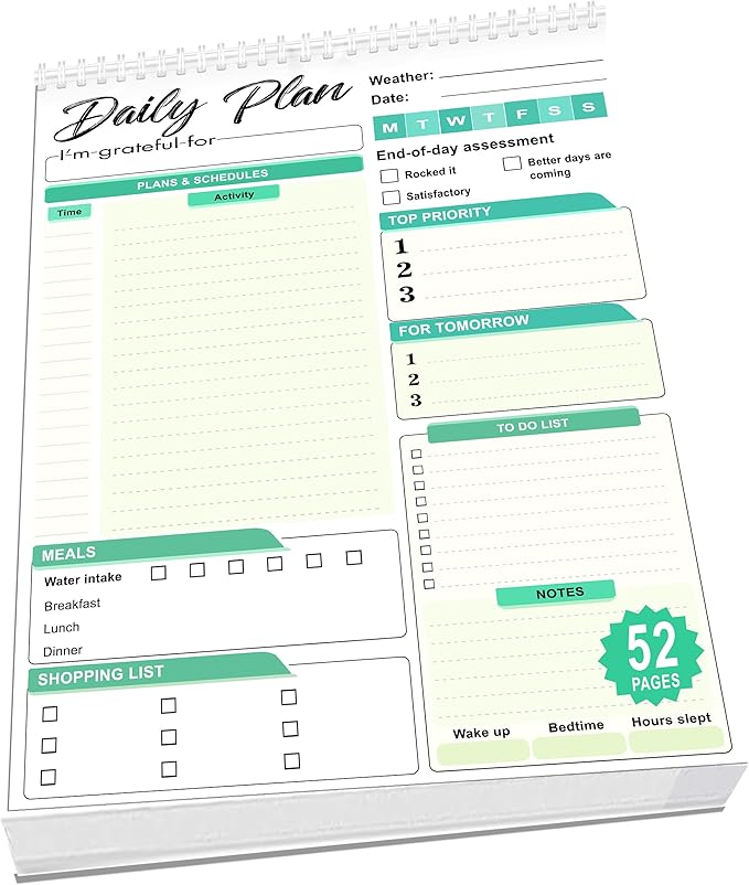 Daily Plan Notepad, 52 Sheets 8.5" X 11.5" Daily for To-Do Lists, Habit Tracking, Academic Scheduling, and Productivity Goals - Perfect for Work, Home, and Office Organization - Turquoise Style-Ruum Studio Home