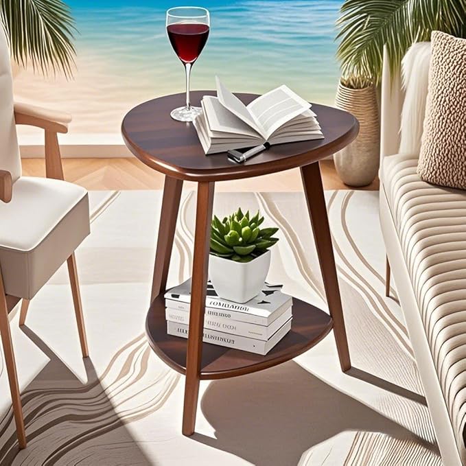 Wood Side Table, Small End Table with Storage Shelf, Accent Table for Living Room, Solid Wood Legs, Walnut-Ruum Studio Home