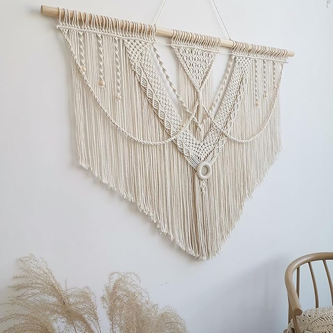 Achart Macrame Wall Hanging Large- Boho Wall Decor- large wall art- Wall Decor Living Room- Macrame Tapestry Boho Decor for Bedroom (Triangle)-Ruum Studio Home