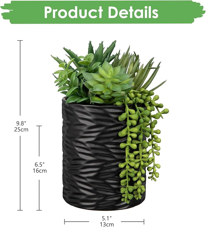 Artificial Succulents in Pots Faux Succulents Plants Fake Succulent Arrangement Potted Plants with Black Ceramic Vase for Office Desk Bathroom Shelf Living Room Indoor Home Decor Large-Ruum Studio Home