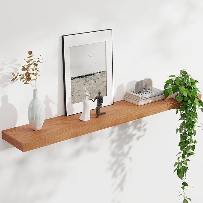 Floating Shelves for Wall, USA-Sourced Cherry Wood 48 Inch Long Wall Shelves, Natural Wooden Wall Mounted Picture Ledge Shelf, Nursery Book Storage Shelf Kids Bookshelf, Display Shelf for Bathroom-Ruum Studio Home